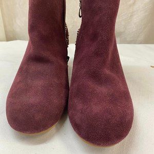 Mark Size 8 Suede and silver studded burgundy zip up booties